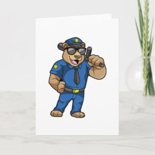 Cartão Urso como oficial de polícia com uniforme de políc