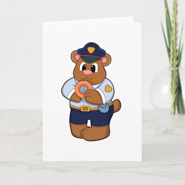 Cartão Urso como oficial de polícia com uniforme policial (Frente)