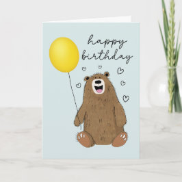 Cartão Urso de Aniversário com Balão