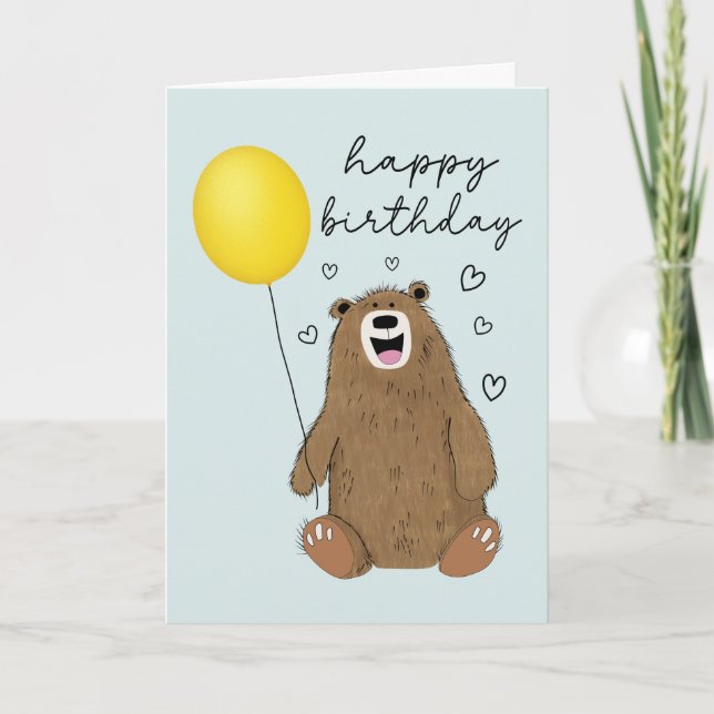 Cartão Urso de Aniversário com Balão (Frente)