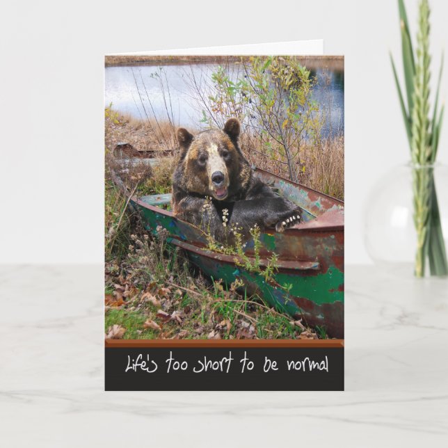 Cartão Urso de Aniversário em Barco de Linha (Frente)