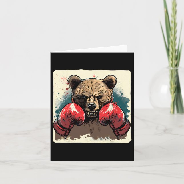 Cartão Urso de Boxer com Luvas de Boxin Caixa Engraçado (Frente)