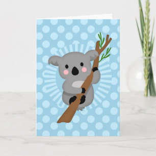 Cartão Urso de Koala Cuja Bolinhas Azul