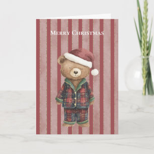 Cartão Urso de Listras Vermelhas Natal