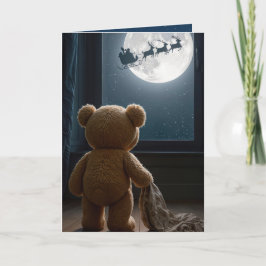 Cartão Urso de Natal Observando Papai Noel