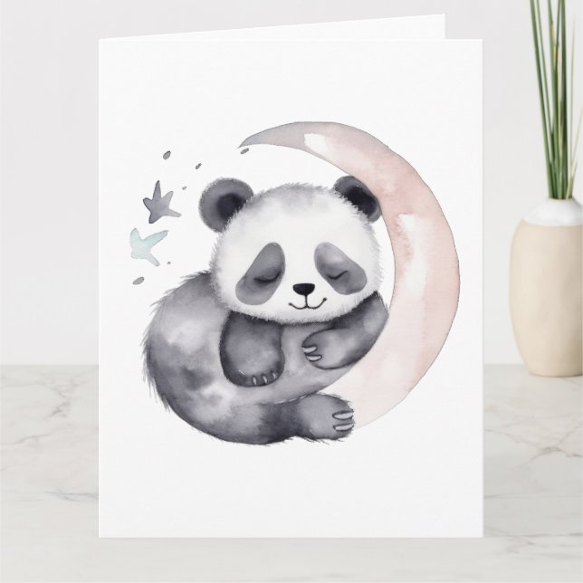 Cartão Urso de Panda da Lua de Água Sonolento (Frente)