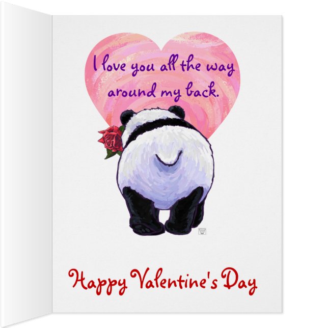 Cartão Urso de Panda Romântico com Rosa (Interior (direita))