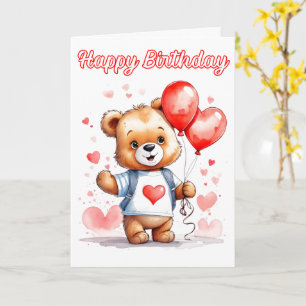 Cartão Urso de Pelúcia Adorável Feliz Aniversário