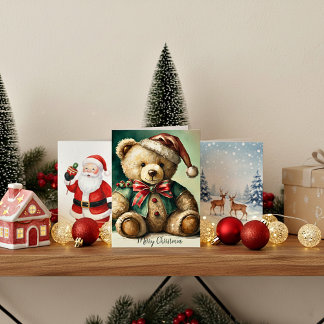 Cartão Urso de pelúcia de Natal vintage