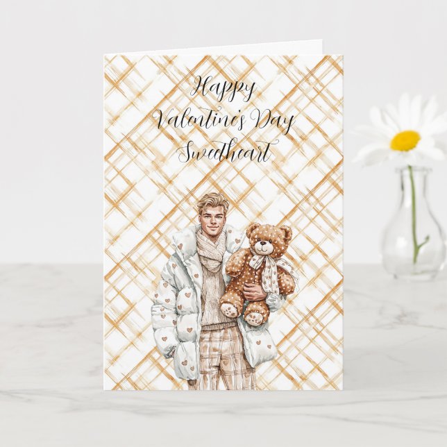 Cartão Urso de pelúcia homem dia dos namorados caramelo (Planta pequena)