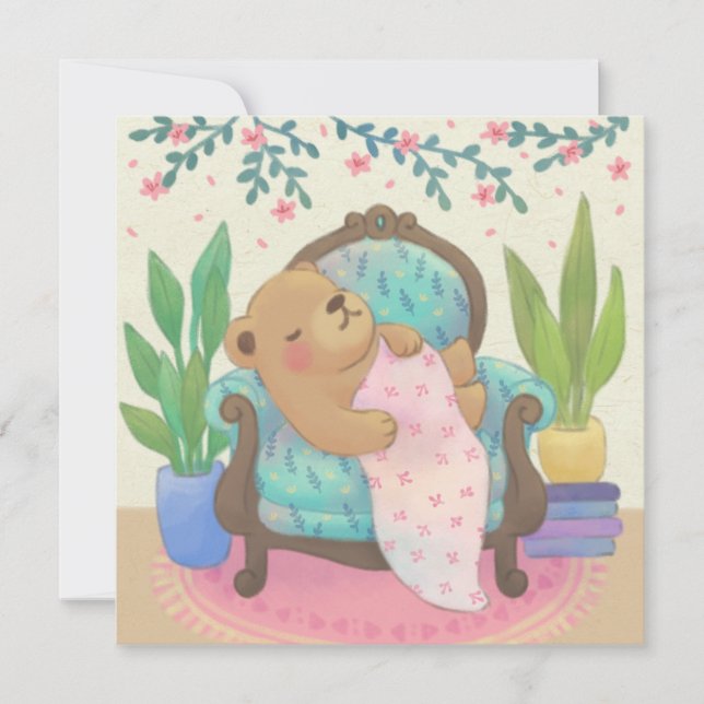 Cartão Urso de Teddy na Ilustração de Cadeira Armada Vint (Frente)