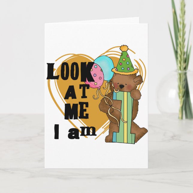 Cartão Urso de Teddy Sou 1 Camisetas de Aniversário e Pre (Frente)