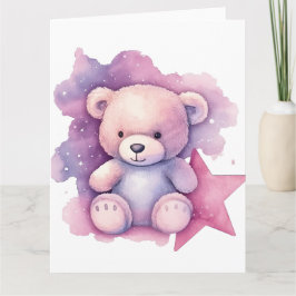 Cartão Urso de Teddy Star, Cor de Água Rosa