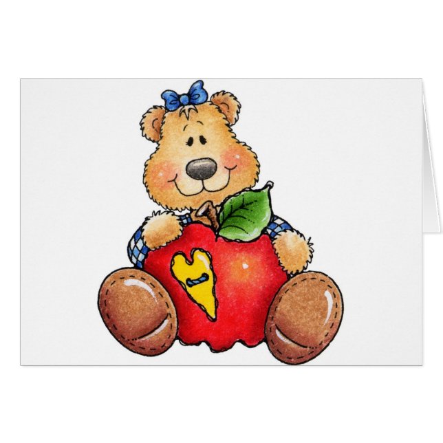 Cartão Urso de ursinho com Apple (Frente Horizontal)