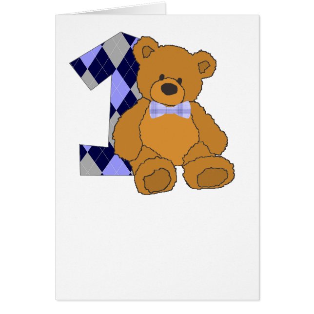 Cartão Urso de ursinho do laço com número 1 (Frente)