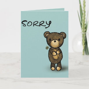 Cartão Urso Editável Com Flor, Desculpe