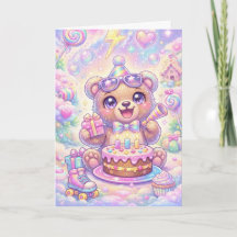 Urso Kawaii de Aniversário Patins de Roda Arco-Íri