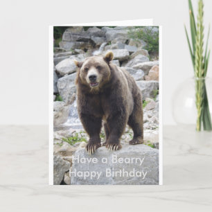 Cartão Urso Kodiak de pé com uma rocha