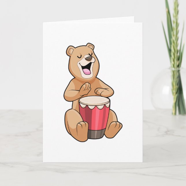 Cartão Urso na Música com Tambor (Frente)