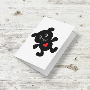 Cartão Urso Negro com Coração Vermelho