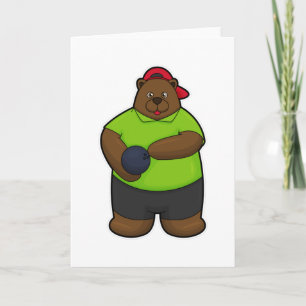 Cartão Urso no boliche com bola de boliche