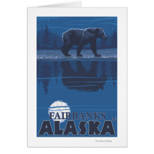 Cartão Urso no luar - Fairbanks, Alaska