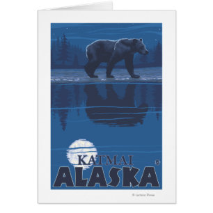 Cartão Urso no luar - Katmai, Alaska