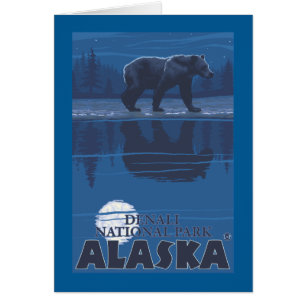 Cartão Urso no luar - parque nacional de Denali, Alaska