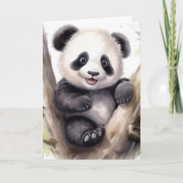 Cartão Urso Panda de Aniversário na Árvore