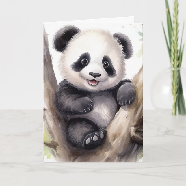 Cartão Urso Panda de Aniversário na Árvore (Frente)