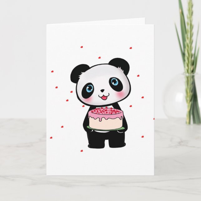 Cartão Urso Panda Rosa de Aniversário com Entusiasta do V (Frente)