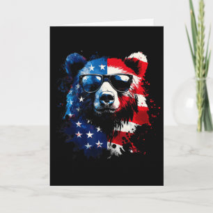 Cartão Urso Patriótico Bandeira Americana Urso Pardo 4 De