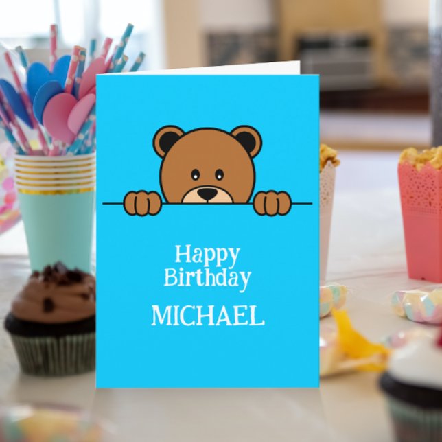 Cartão Urso Pêssego Cugado | Cartoon simples sobre azul (Criador carregado)