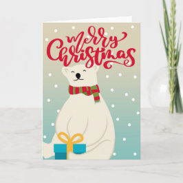 Cartão Urso Polar com Presente de Férias - Feliz Natal