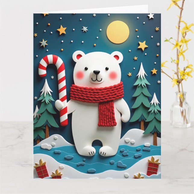 Cartão Urso Polar Cozy no Natal da Wonderland de inverno (Flor Amarela)