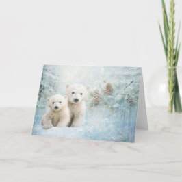 Cartão Urso Polar De Animais De Floresta Cura Em Neve