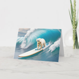 Cartão Urso Polar De Aniversário Em Uma Prancha De Surfe