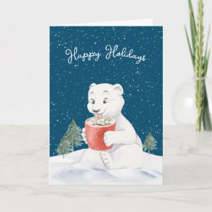 Cartão Urso Polar De Aquarela Com Cacau Quente