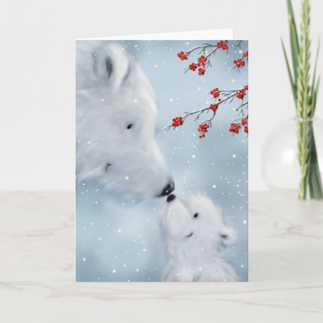 Cartão Urso Polar e Filhote Fofo, Feliz Natal (Frente)