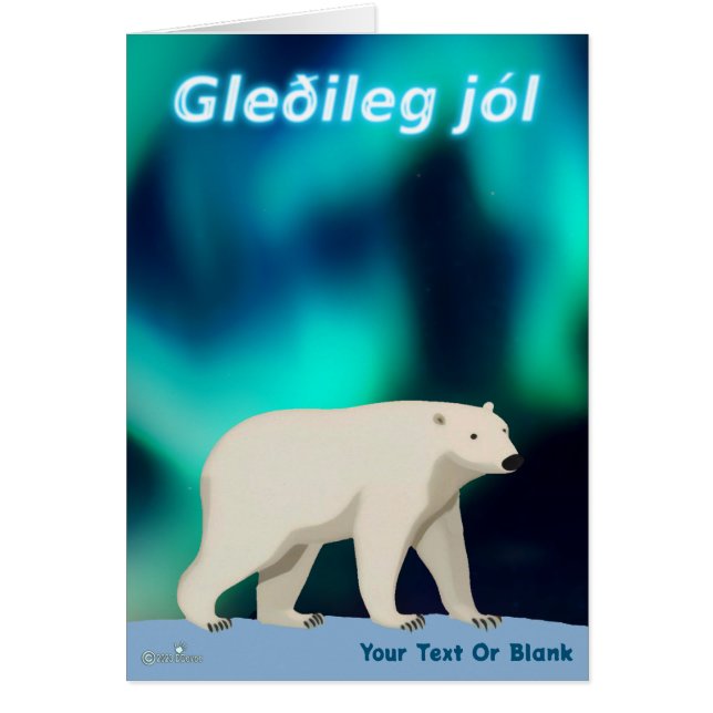 Cartão Urso Polar e Luzes do Norte (Frente)