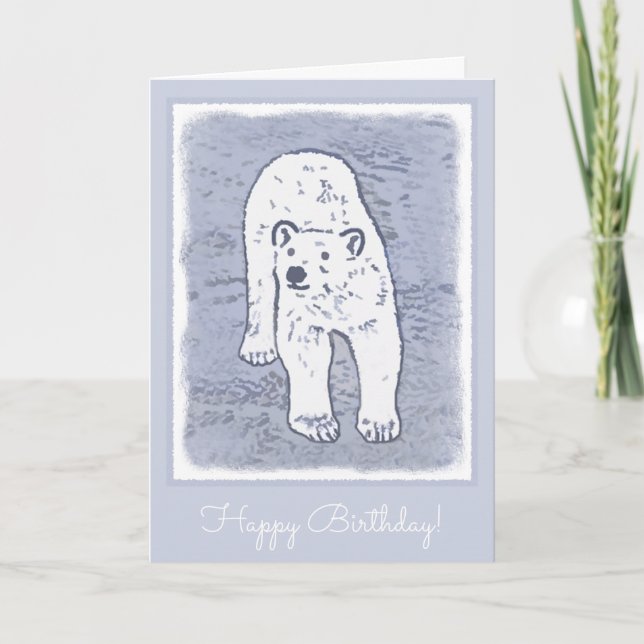 Cartão Urso Polar na Pintura do Gelo - Arte Original da V (Frente)