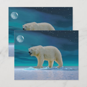 Cartão Urso Polar na Placa de Saudação Plana à Lua