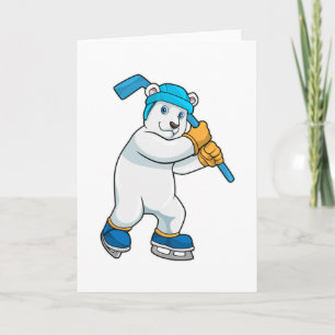Cartão Urso polar no Hóquei no gelo com taco de hóquei no