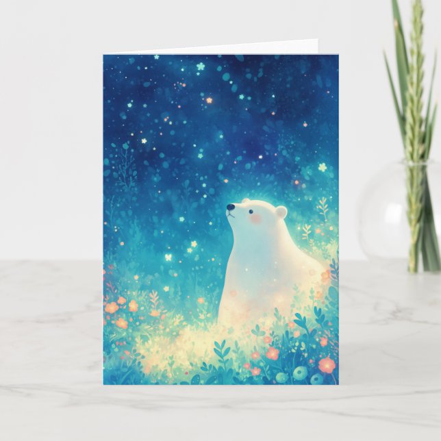 Cartão Urso Polar Sob o Céu Ártico (Frente)