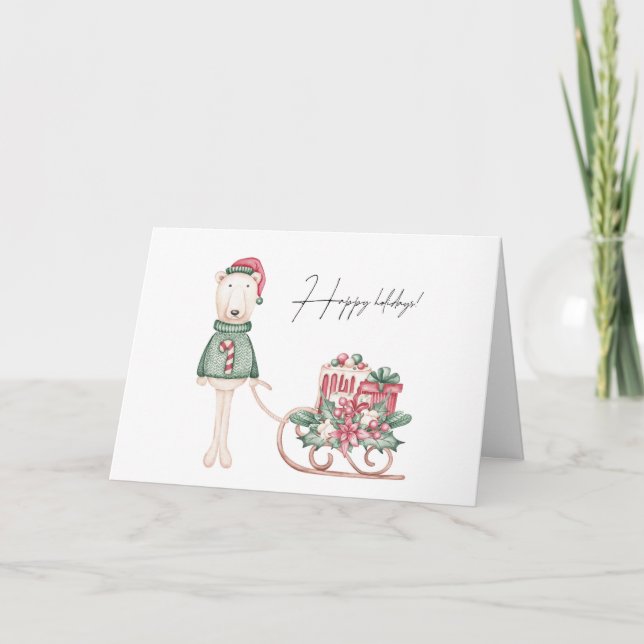 Cartão Urso Polar Vestido durante o Natal (Frente)