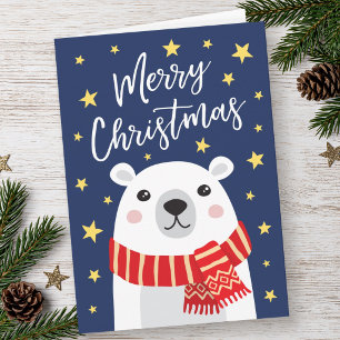 Cartão Urso polar vestindo cachecol Feliz Natal