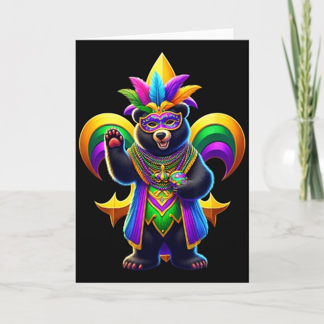 Cartão Urso Preto Fofo Mardi Gras  (Frente)