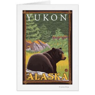 Cartão Urso preto na floresta - Yukon, Alaska