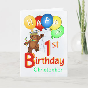 Cartão Urso primeiro aniversario Real Teddy