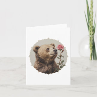 Cartão Urso romântico e inspirador com rosa